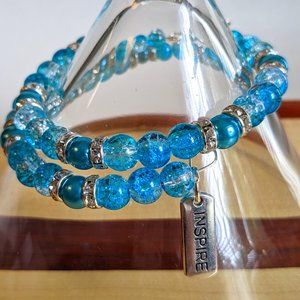 Blue and silver beaded memory wire bracelet